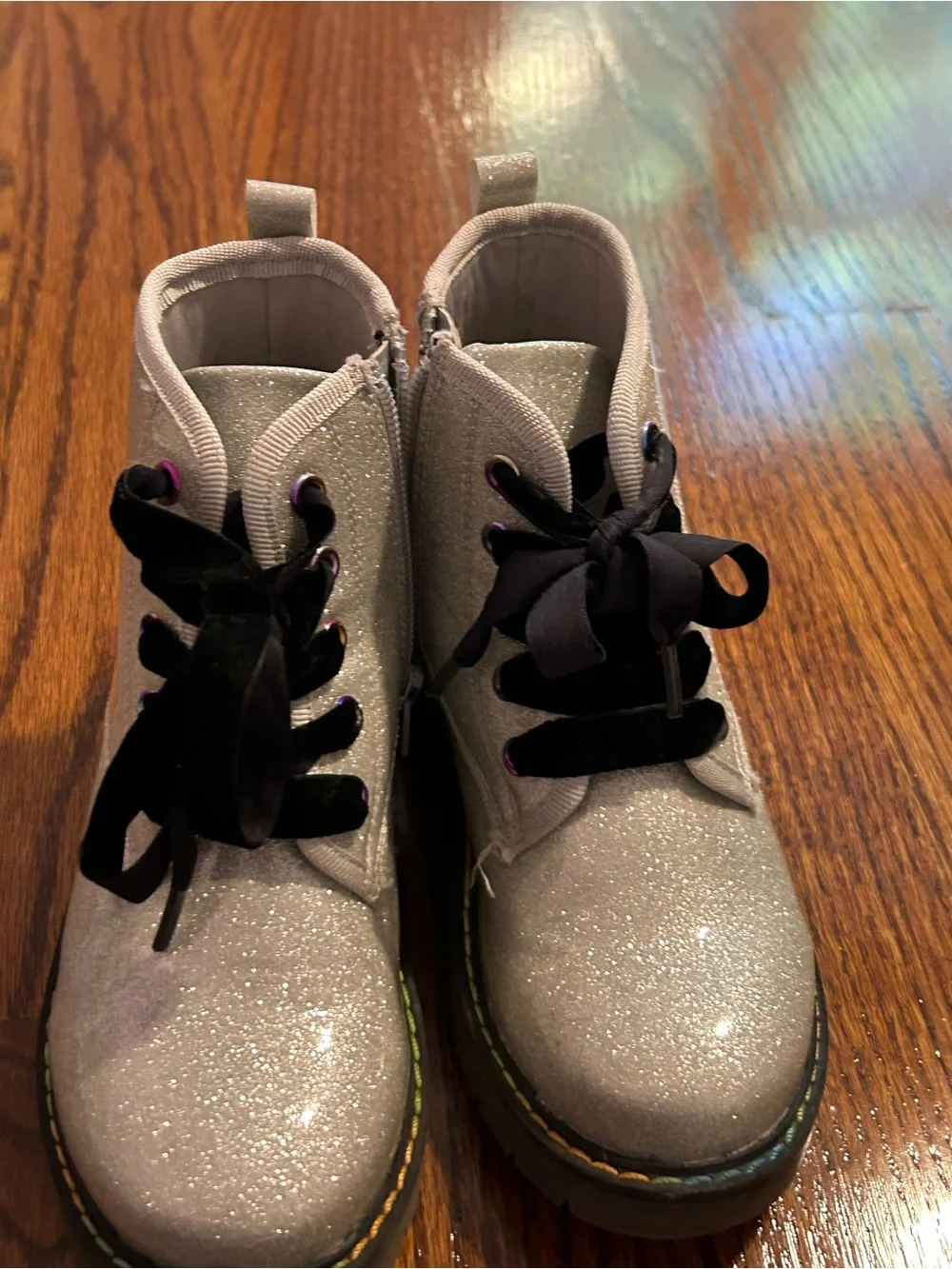Dream Pairs Kids Silver Glitter Lace-Up Ankle Boots